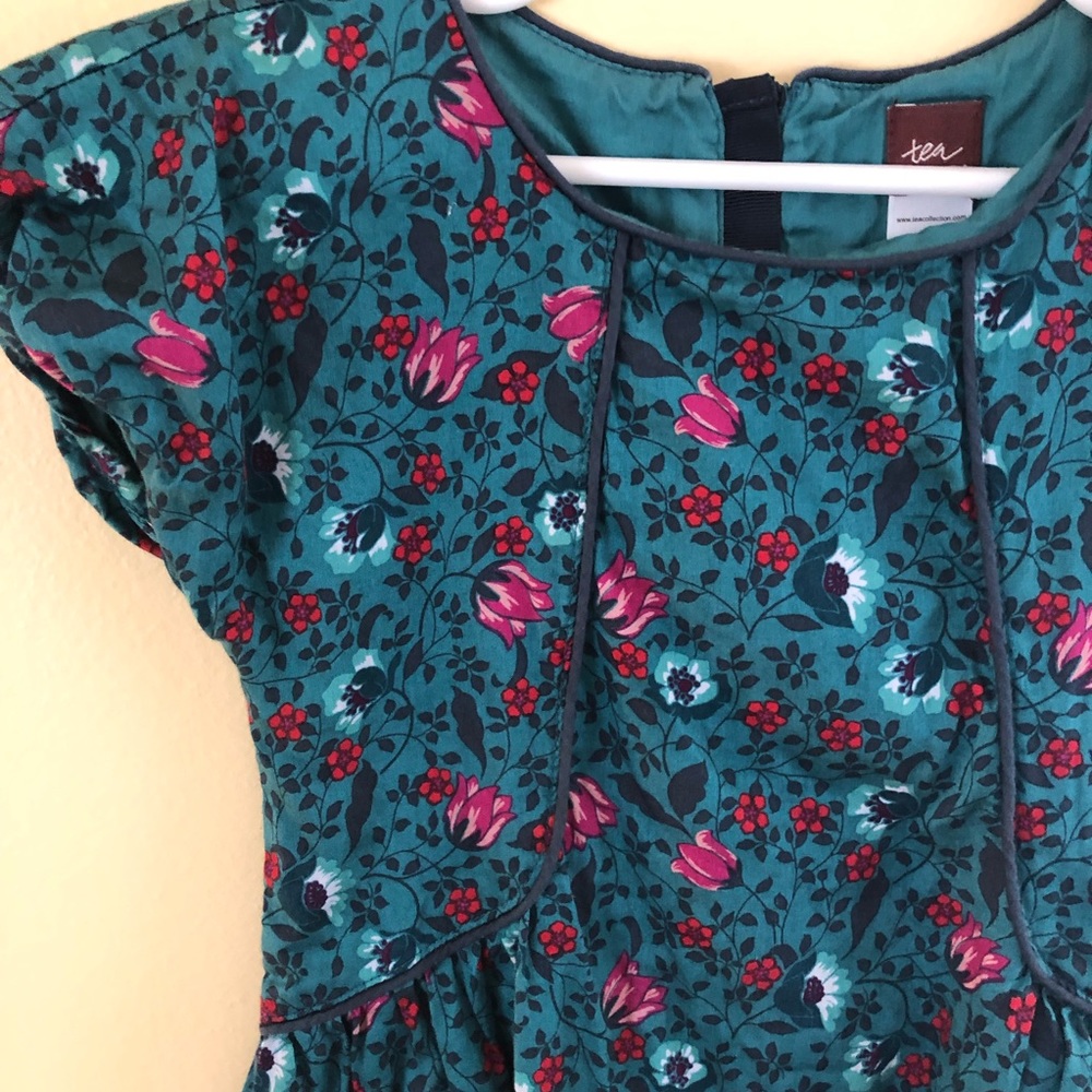 Tea girls teal floral drop waist dress